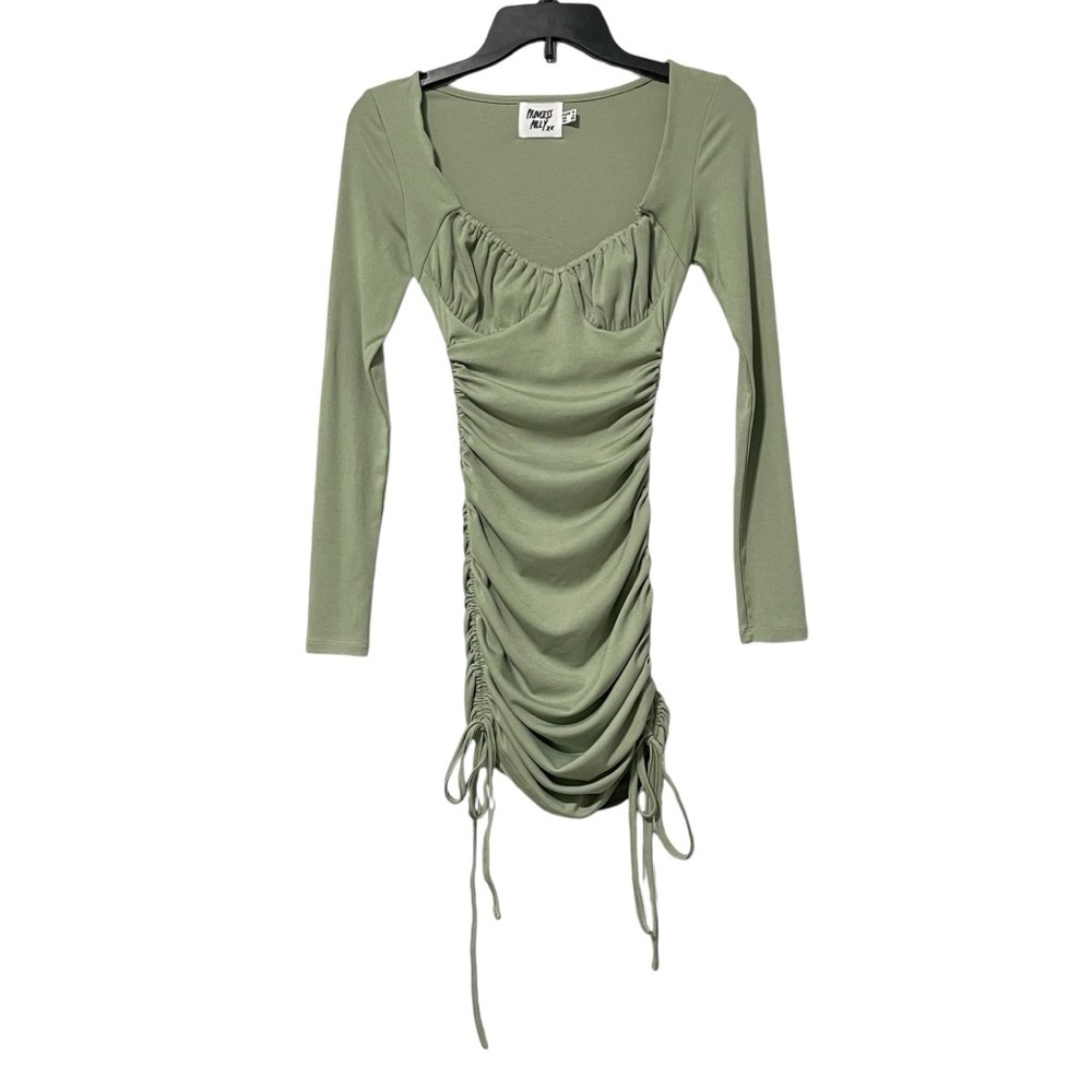 Princess Polly Size 4 Sage Green Ruched Long Sleeve Bodycon Milkmaid Dress